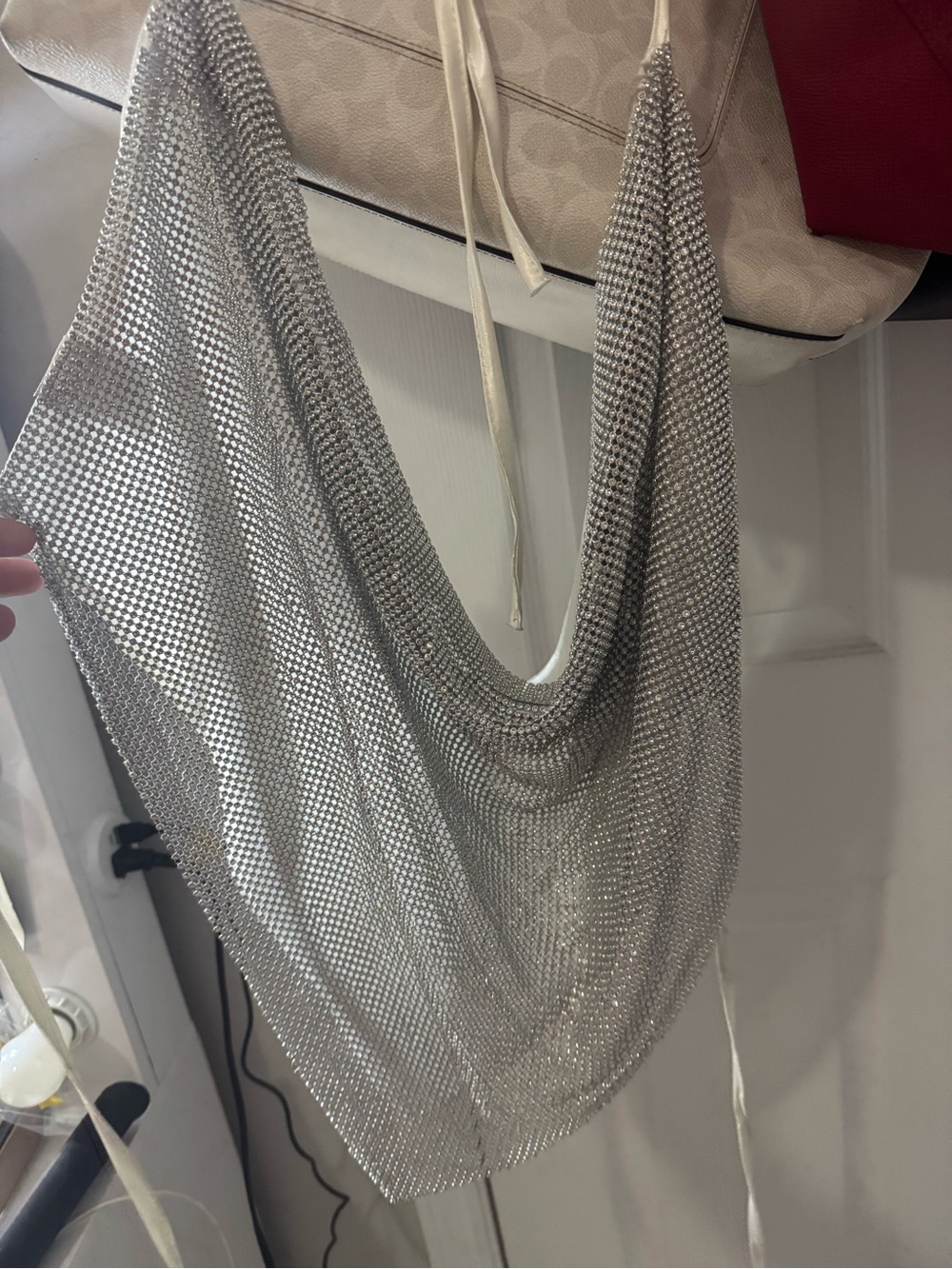 Silver Mesh Halter Neck Scarf Top -